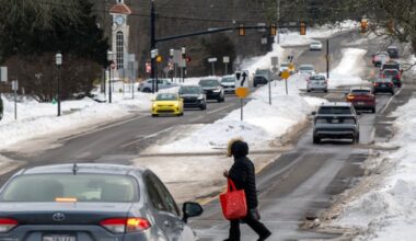Plowed snowbanks line Main Street in Doylestown after Sunday's snowfall. It's been taking its time melting.