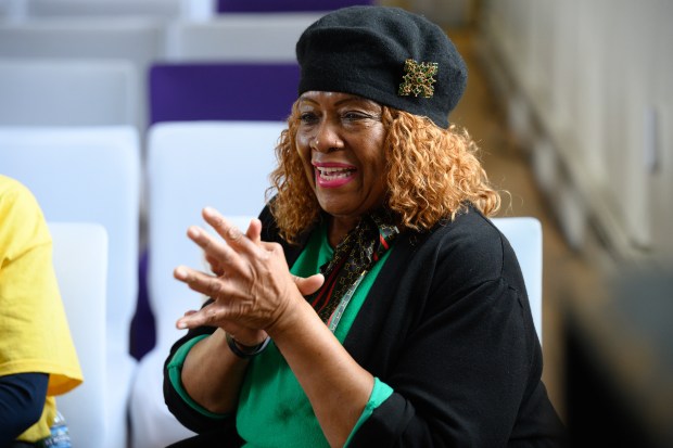 NAACP East Chicago Chapter member Catherine Thomas speaks as members of the newly-reinstated group gather at Greater Destiny Bible Church on Friday, Jan. 16, 2026. (Kyle Telechan/for the Post-Tribune)
