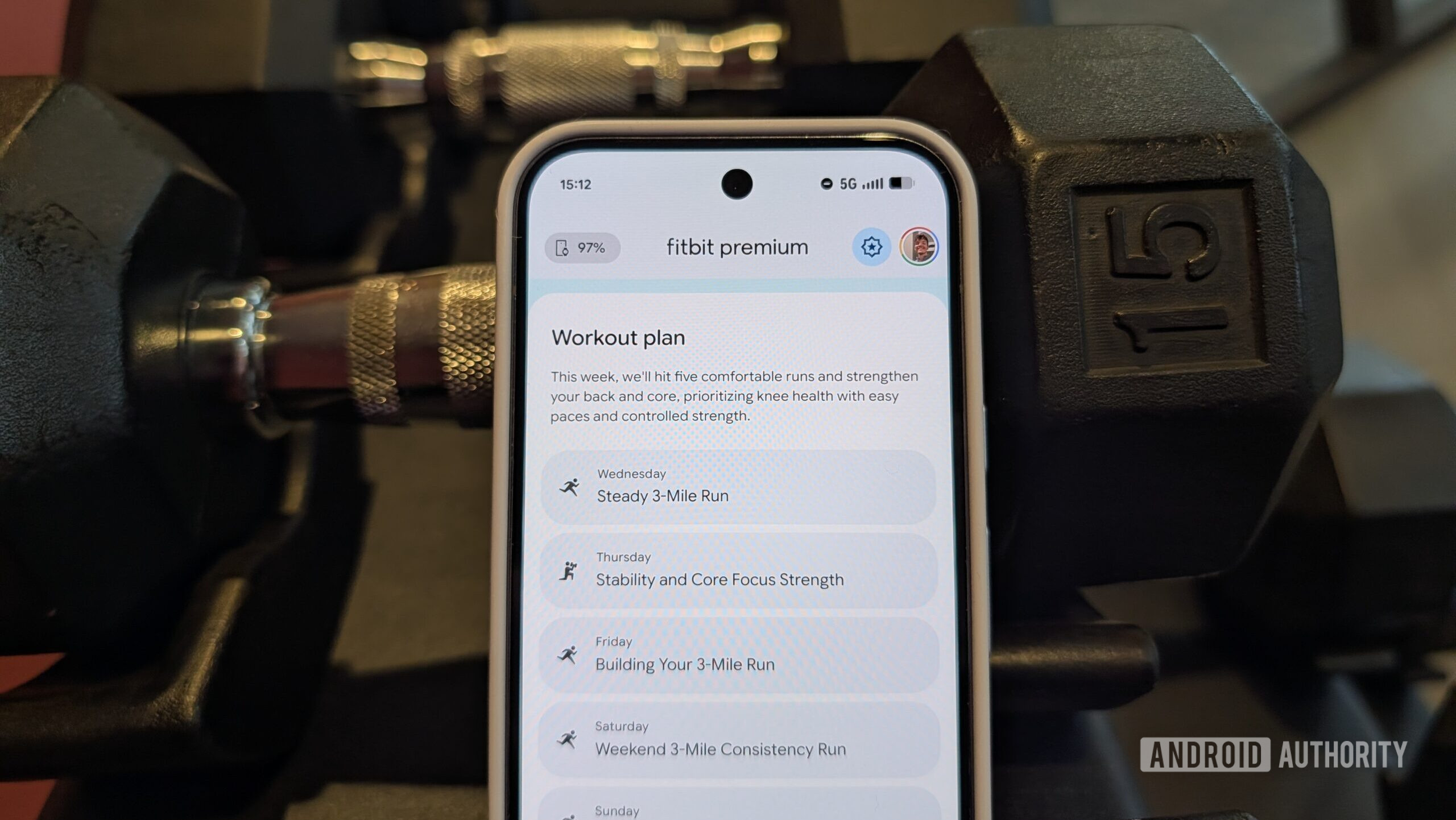 Workout plan example in Fitbit's re-designed app (January 2026)