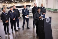 Dallas City Manager Kimberly Bizor Tolbert speaks during a press conference at the inclement...