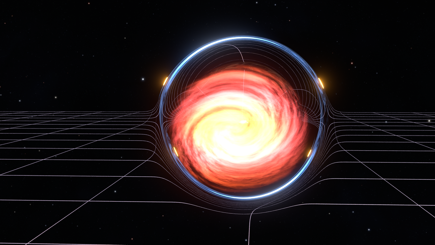 An artist’s interpretation of light from a supernova passing through a gravitational lens, reaching Earth at different times. Credit: Oskar Klein Center, University of Stockholm / Samuel Avraham &amp; Joel Johansson.