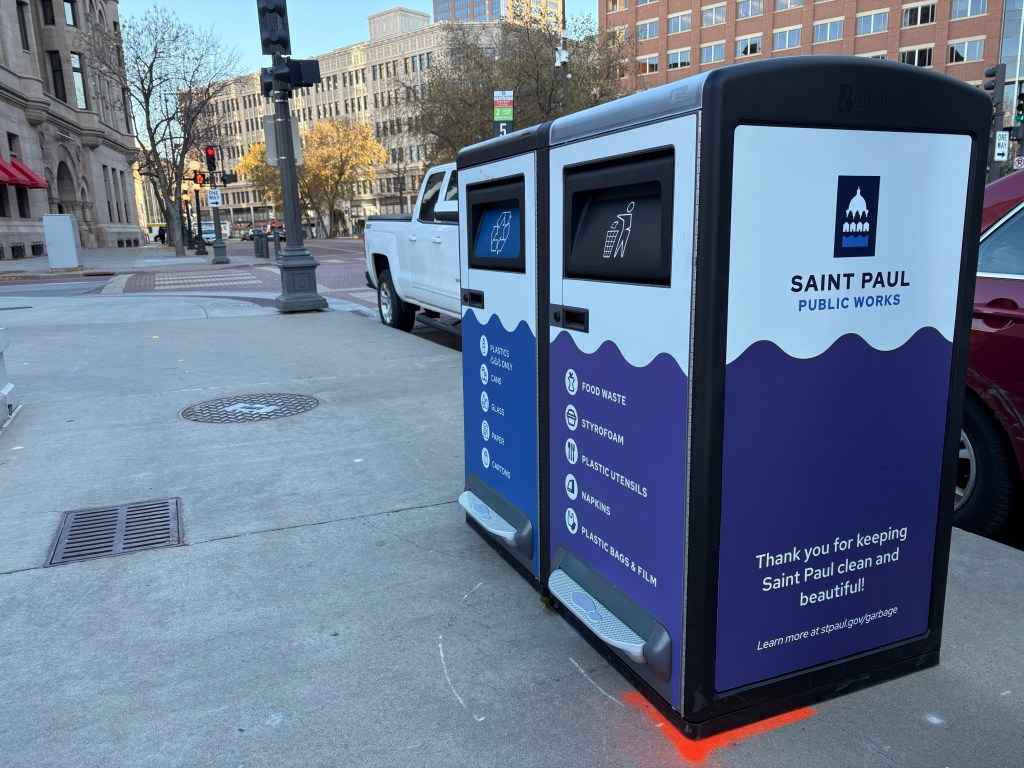 St. Paul solar trash cans meant to cut litter and labor