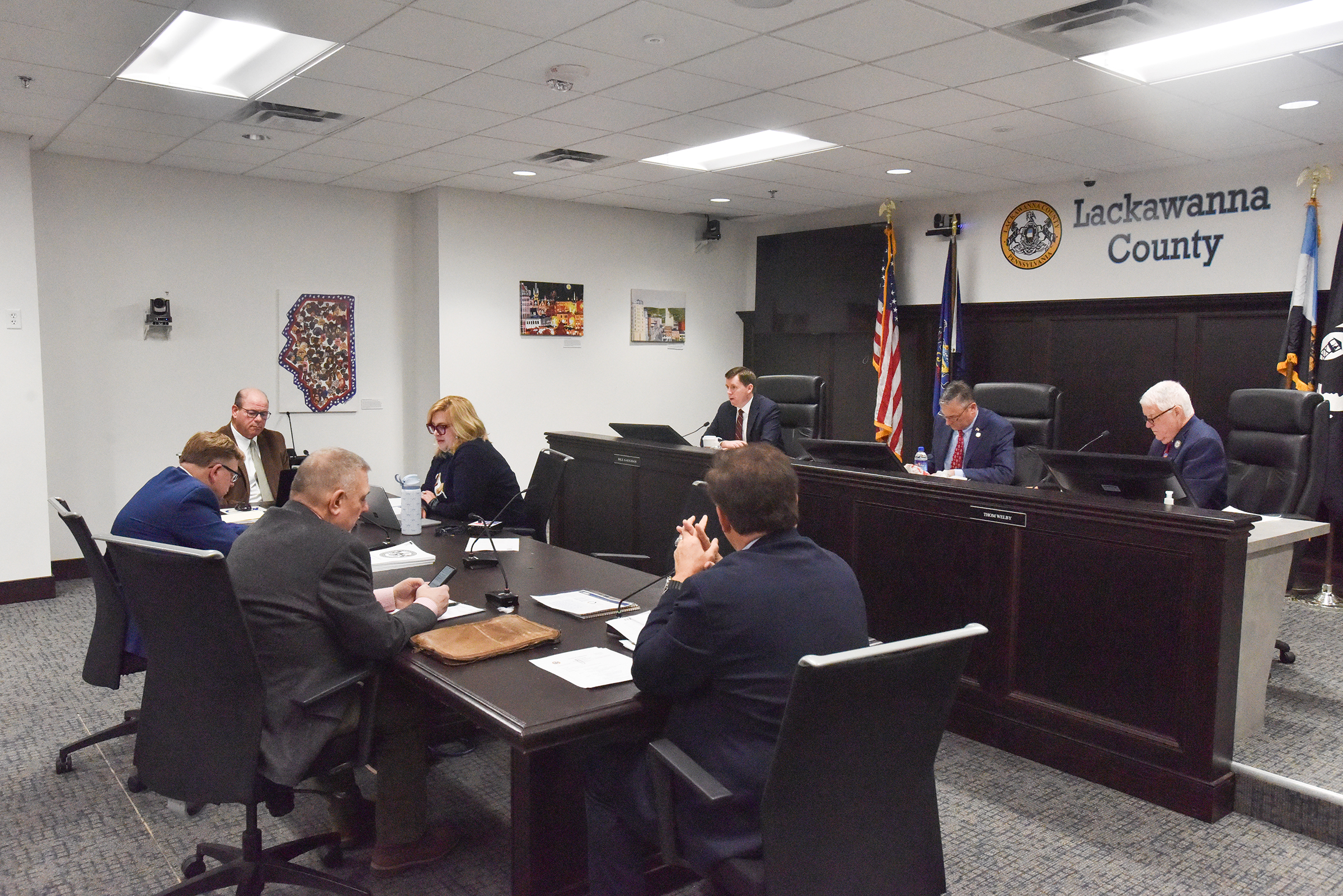 Lackawanna County Commissioners Bill Gaughan, Chris Chermak, and Thom Welby...