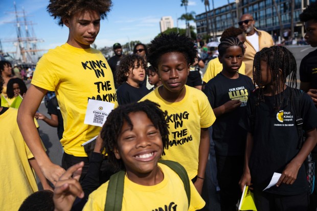 Kids from the nonprofit group Our Kings march in the Martin Luther King Day Parade in San Diego, Sunday, Jan. 18, 2026. (Zoë Meyers / For The San Diego Union-Tribune)