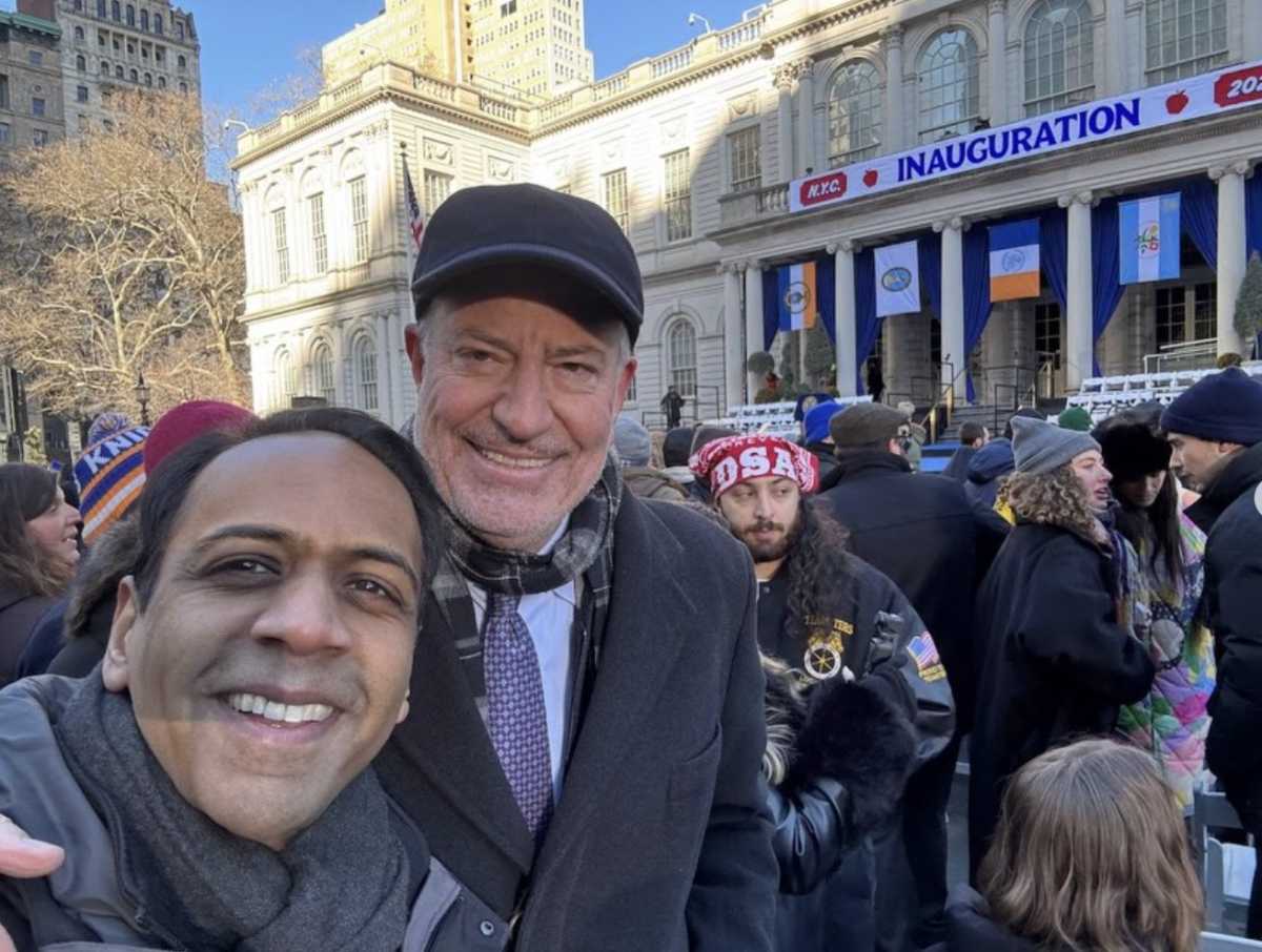 New York state comptroller candidate Raj Doyle with former Mayor Bill de Blasio 