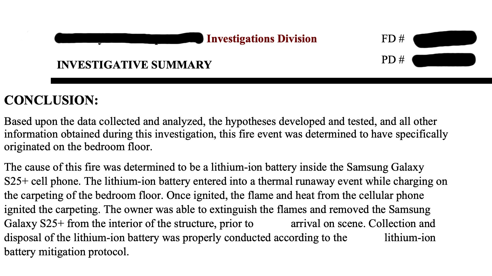Screenshot from Fire department report galaxy s25 plus Screenshot from Fire department report galaxy s25 plus