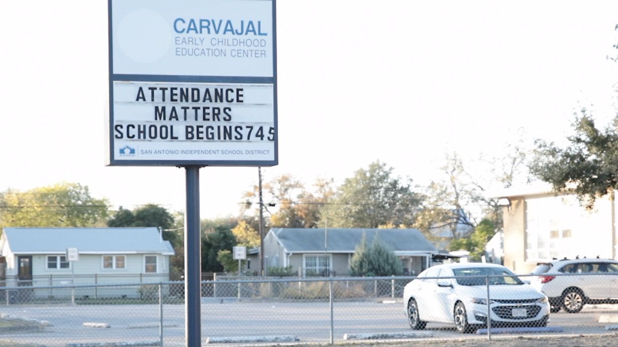 A sign outside of Carvajal Elementary in San Antonio. (Spectrum News 1/Jose Arredondo)