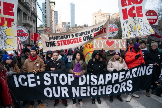 Protestors march from Union Square to Madison Square Park in Manhattan Friday, January 23, 2026 in New York, New York. (Barry Williams/ New York Daily News)