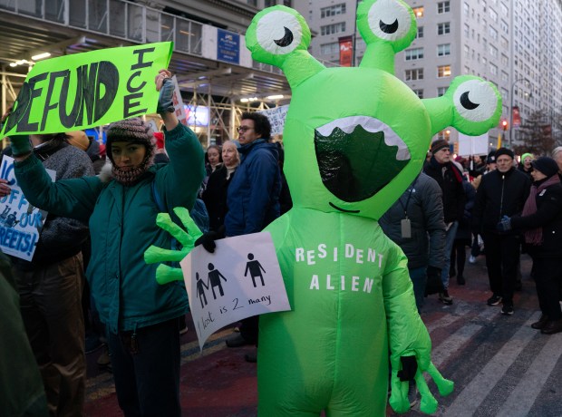 Protestors march from Union Square to Madison Square Park in Manhattan Friday, January 23, 2026 in New York, New York. (Barry Williams/ New York Daily News)