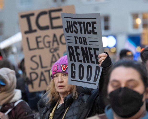 Protestors march from Union Square to Madison Square Park in Manhattan Friday, January 23, 2026 in New York, New York. (Barry Williams/ New York Daily News)