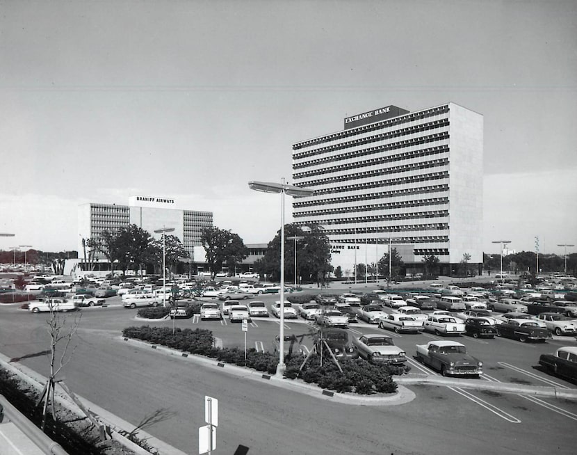 The Braniff (left) and Exchange Bank (right) buildings in Exchange Park.