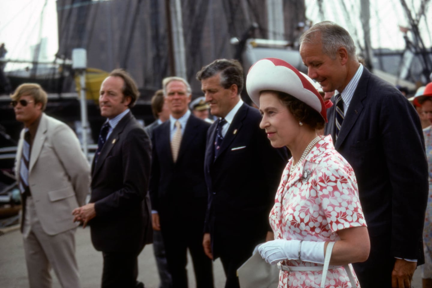 “Queen Elizabeth II and Mayor Kevin White,” photographed by Lou Jones at Government Center in 1976.