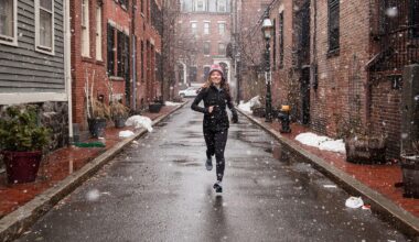 College Girl Running in Snowstorm