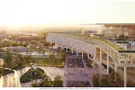 Rendering of the proposed convention center seen from Lamar Street looking south.