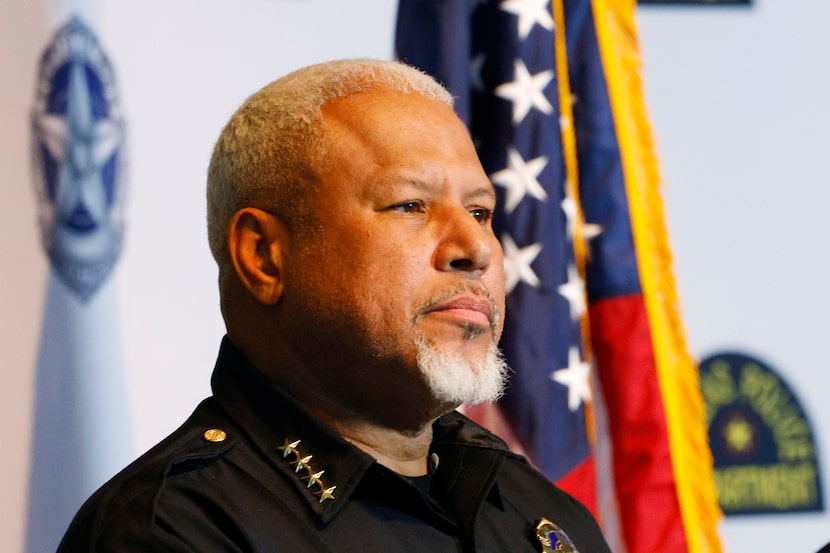 Dallas police Chief Daniel C. Comeaux is seen during a news conference regarding the...