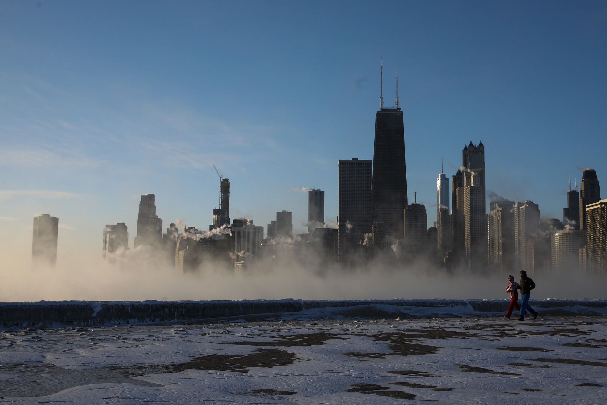 The Chicago skyline seen from North Avenue Beach as the...