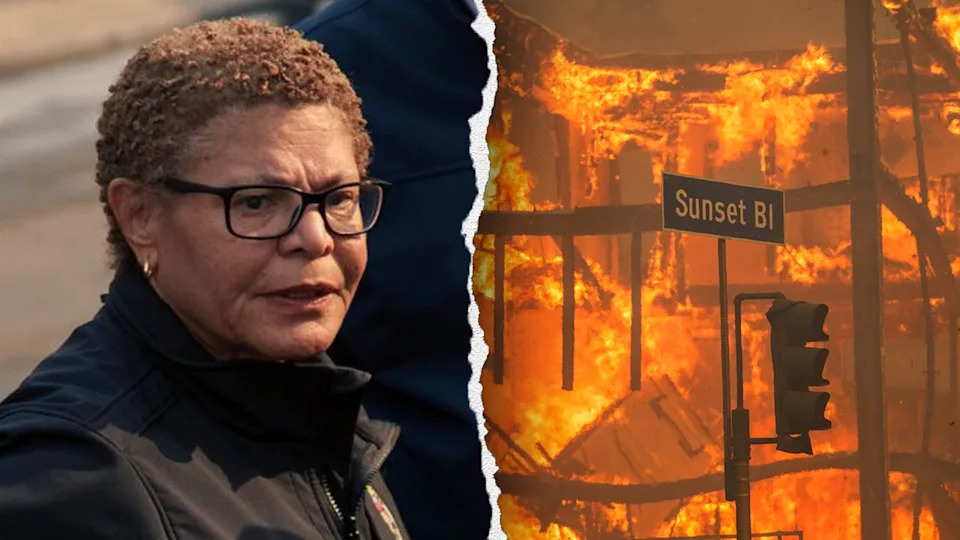 Karen Bass and Sunset Boulevard on fire
