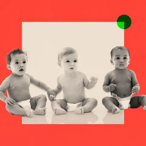 BBC A treated image of three young babies sitting 
