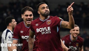Callum Wilson celebrates scoring the winner for West Ham against Tottenham at the weekend