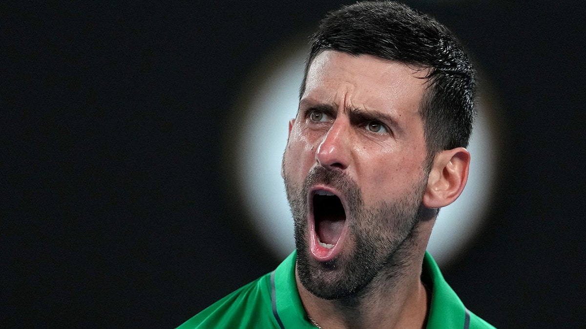 Novak Djokovic reacts to play