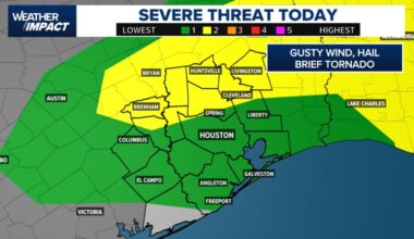 Weather Impact Alert issued as isolated strong storms possible this evening north of Houston