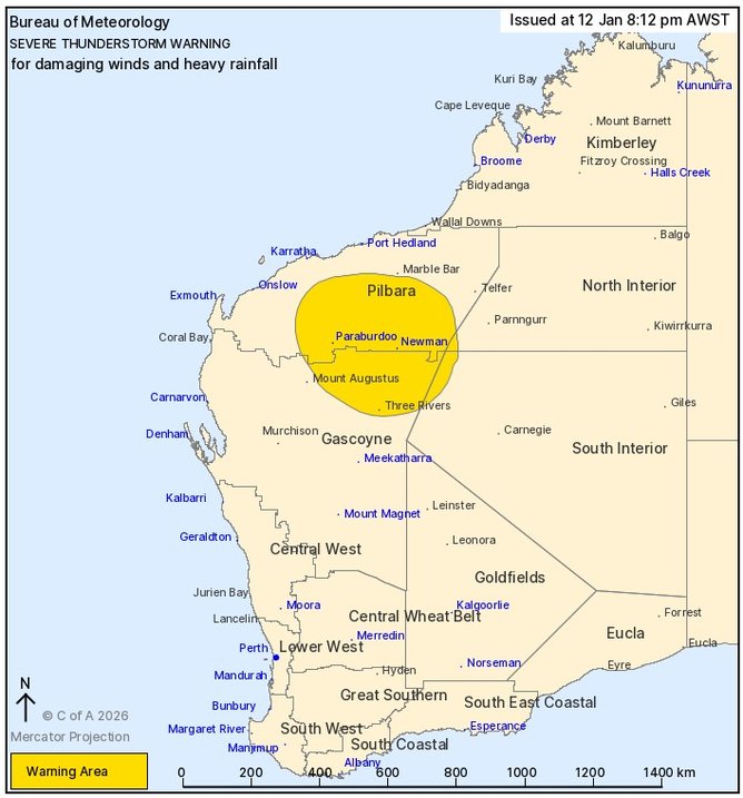The weather alert has been issued for people in the area outlined in dark yellow.
