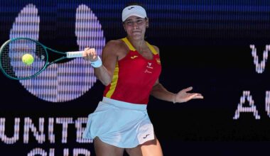 Jessica Bouzas Maneiro in action on Monday at the United Cup in Perth.