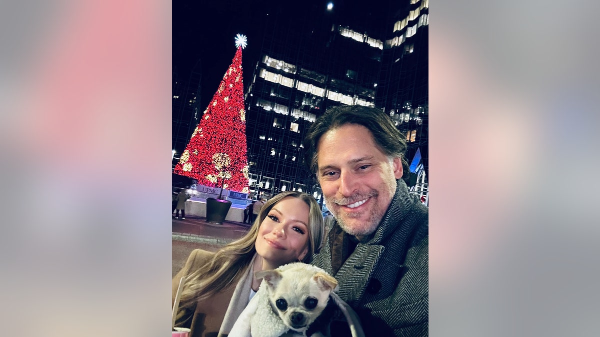 A selfie of Caitlin O'Connor, Joe Manganiello and their dog Bubbles.