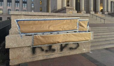 Anti-ICE graffiti spray-painted onto Oklahoma state Capitol