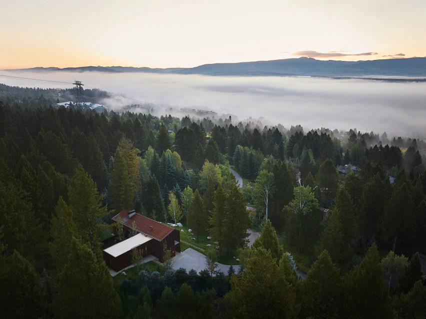 Aerial photo of weathering steel-clad house in Wyoming