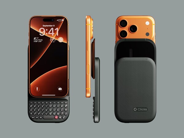 The Clicks Power Keyboard attaches to iPhones with MagSafe and other phones with Qi2 support or a magnetic case. (Image source: Clicks)