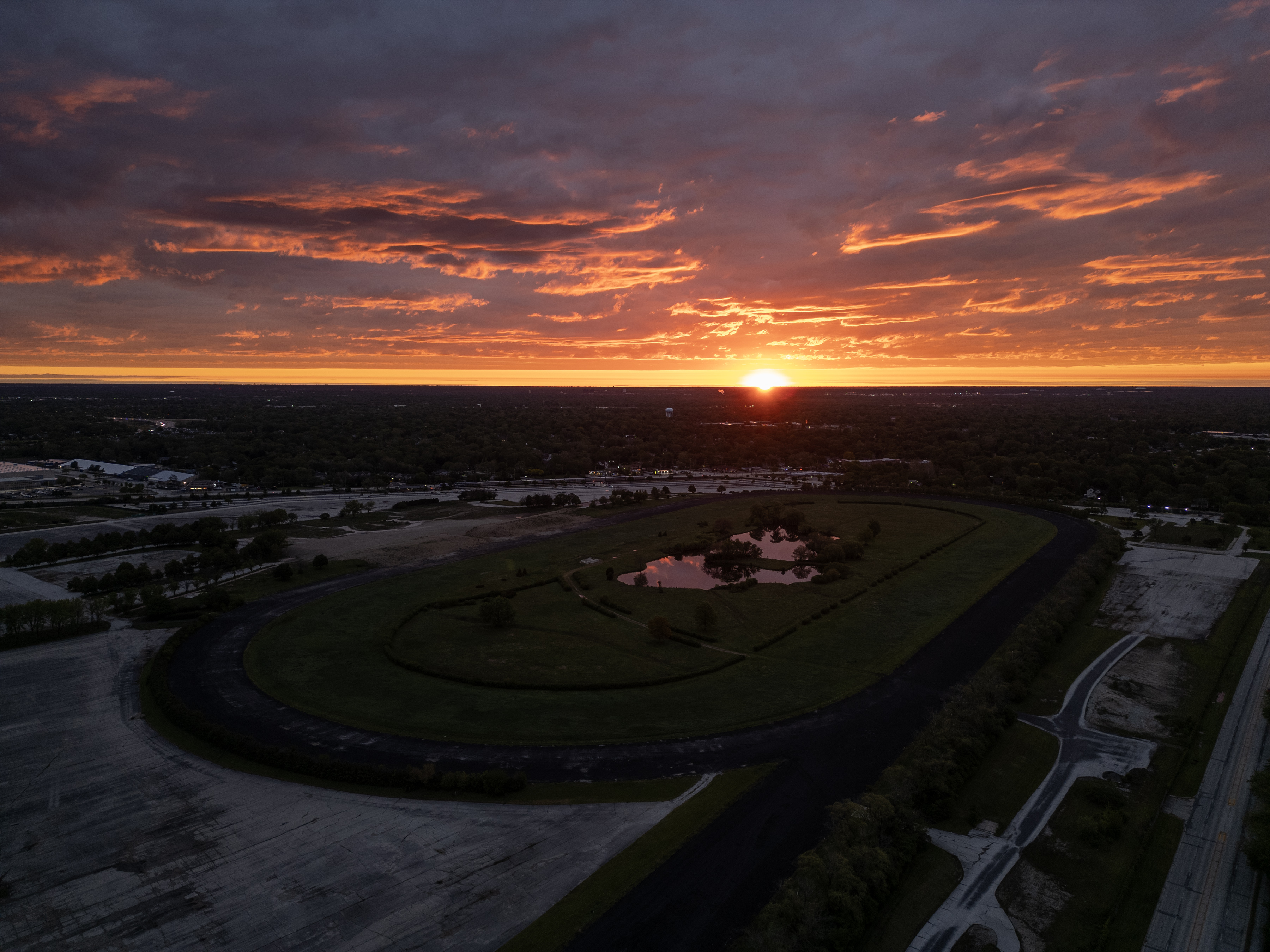 The former Arlington International Racecourse, facing east at sunrise, on...