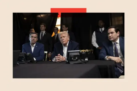 Reuters President Donald Trump sitting next to CIA Director John Ratcliffe and U.S. Secretary of State Marco Rubio