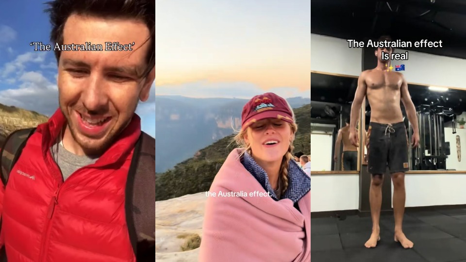 A triptych of three social media influeners, two male one female, with text graphics over their images