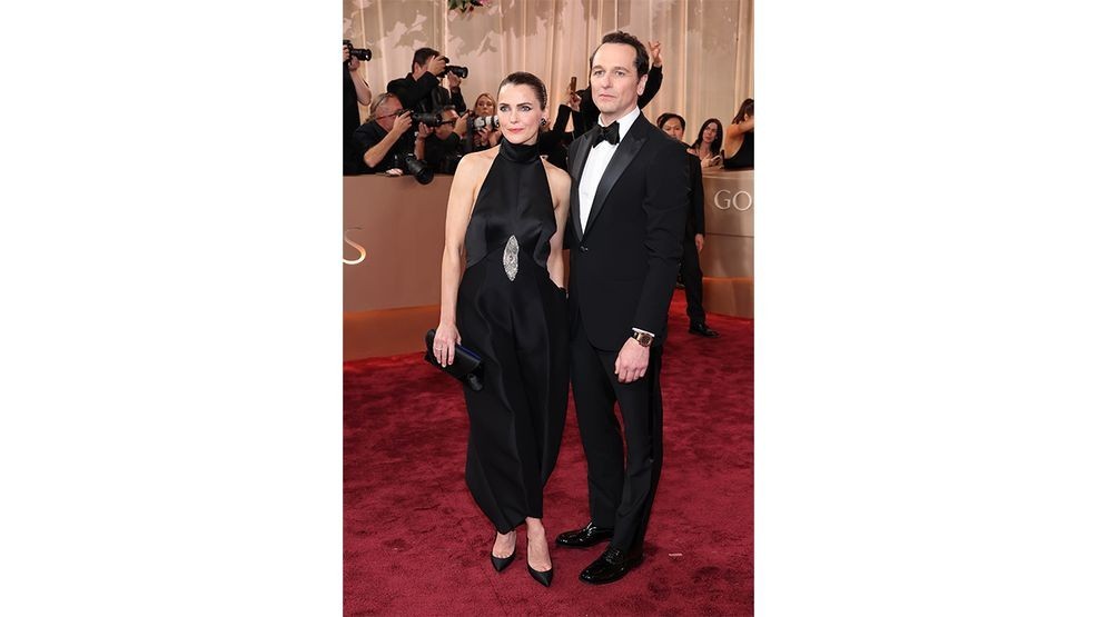 BEVERLY HILLS, CALIFORNIA - JANUARY 11: (FOR EDITORIAL USE ONLY) (L-R) Keri Russell and Matthew Rhys attend the 83rd Annual Golden Globe Awards at The Beverly Hilton on January 11, 2026 in Beverly Hills, California. (Photo by Amy Sussman/Getty Images)