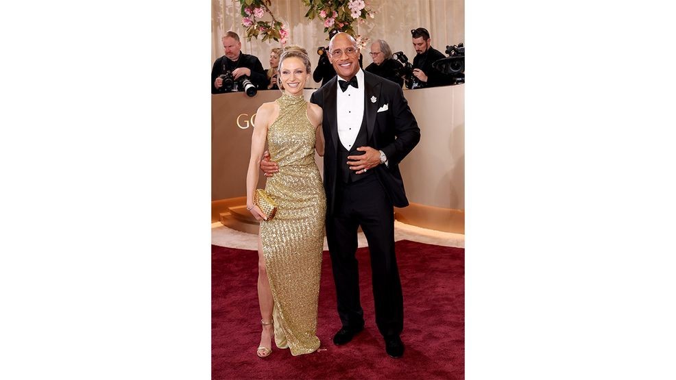 BEVERLY HILLS, CALIFORNIA - JANUARY 11: (FOR EDITORIAL USE ONLY) (L-R) Lauren Hashian and Dwayne Johnson attend the 83rd Annual Golden Globe Awards at The Beverly Hilton on January 11, 2026 in Beverly Hills, California. (Photo by Monica Schipper/Getty Images)