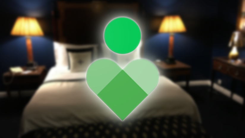Android's Digital Wellbeing icon layered over a photo of a bedroom