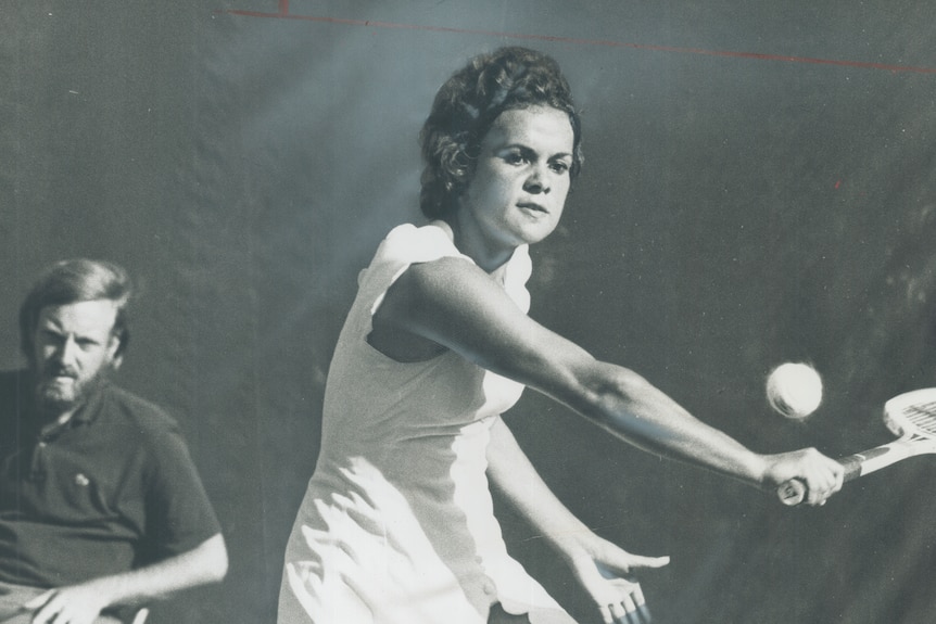 Evonne Goolagong plays a backhand