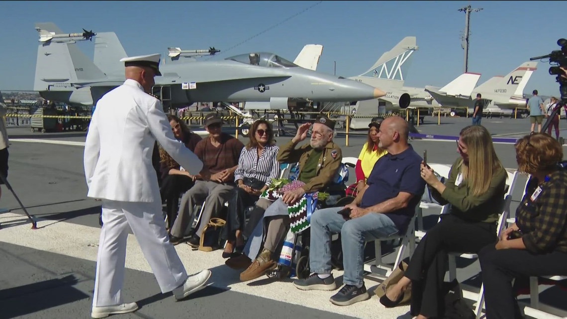World War II veteran who declined honors for decades finally honored at surprise USS Midway ceremony
