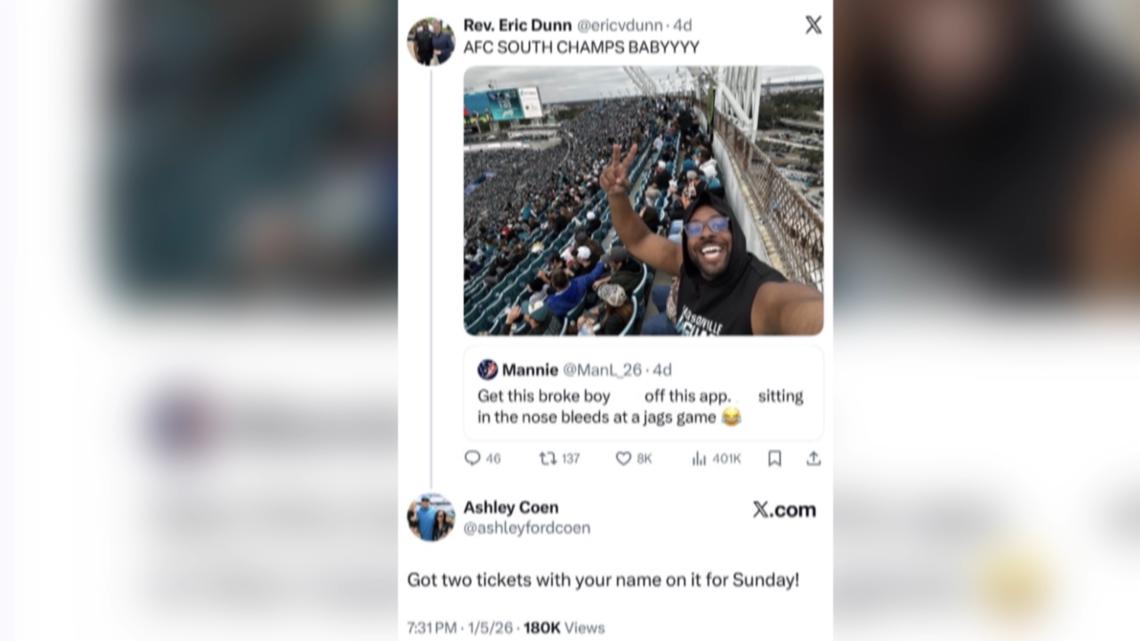 Jaguars fan's loyalty earns surprise tickets from Coach's wife after social media exchange