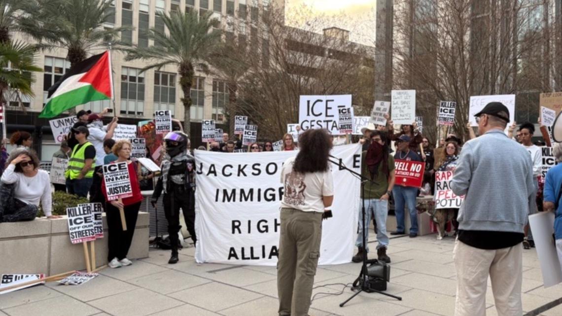 Jacksonville demonstrators demand justice after deadly Minneapolis ICE shooting