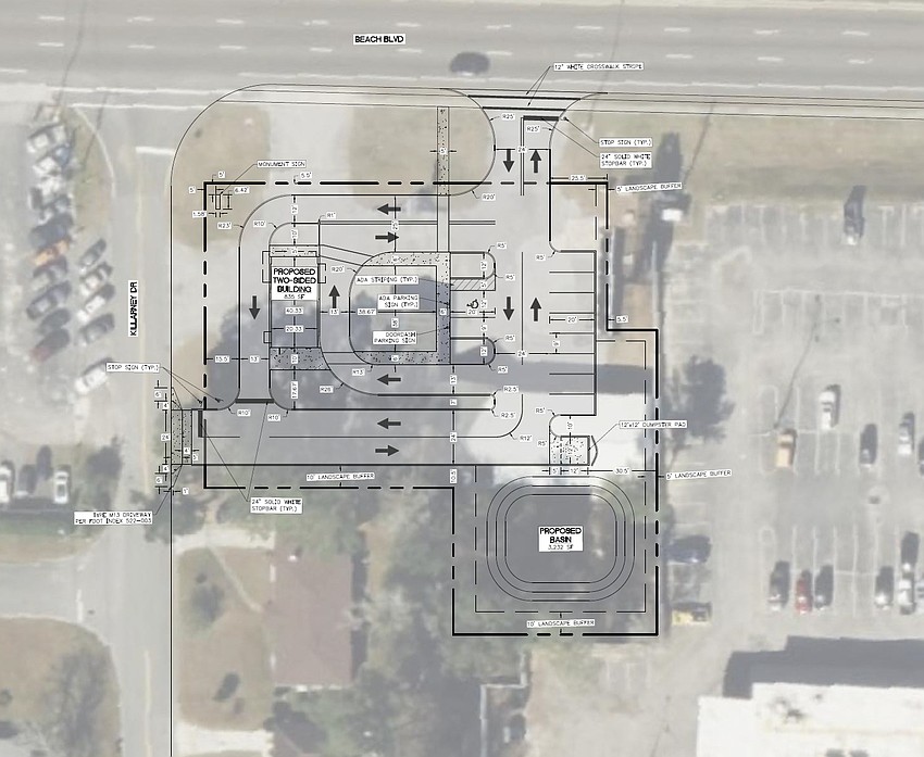 The site plan for Ellianos Coffee at 8700 Beach Blvd. in Jacksonville.