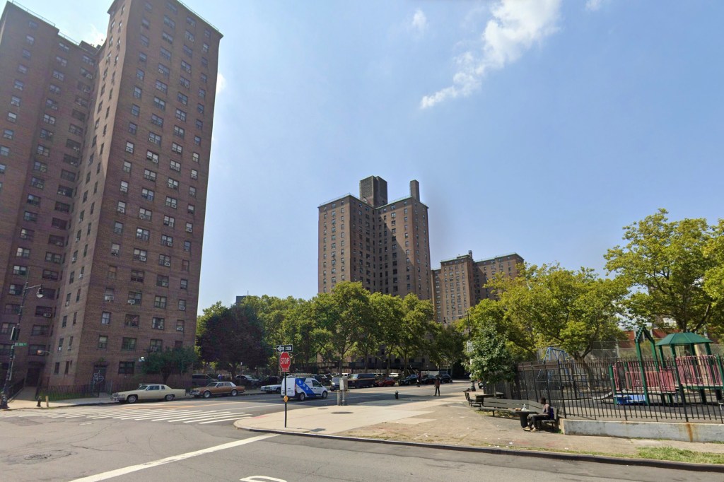 Residential buildings and a playground at FDR Drive and East 106th Street.