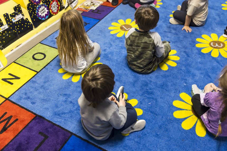 Children at an education and childcare center in Des Moines, Iowa, in February 2022.