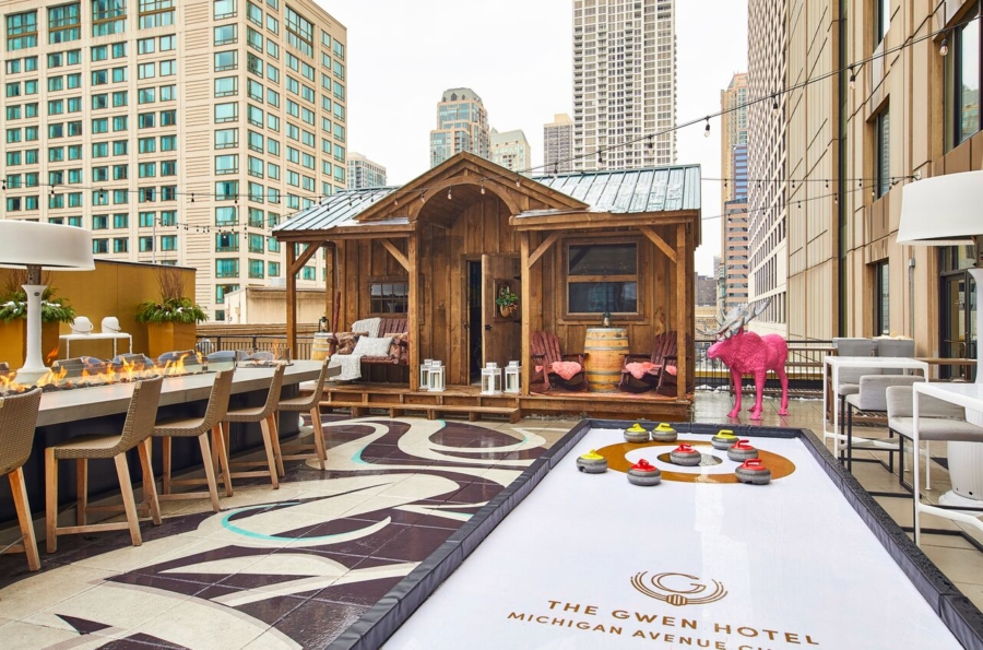 Curling at The Gwen's rooftop