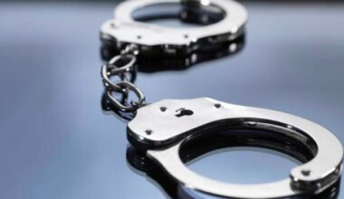 Close up of metal handcuffs