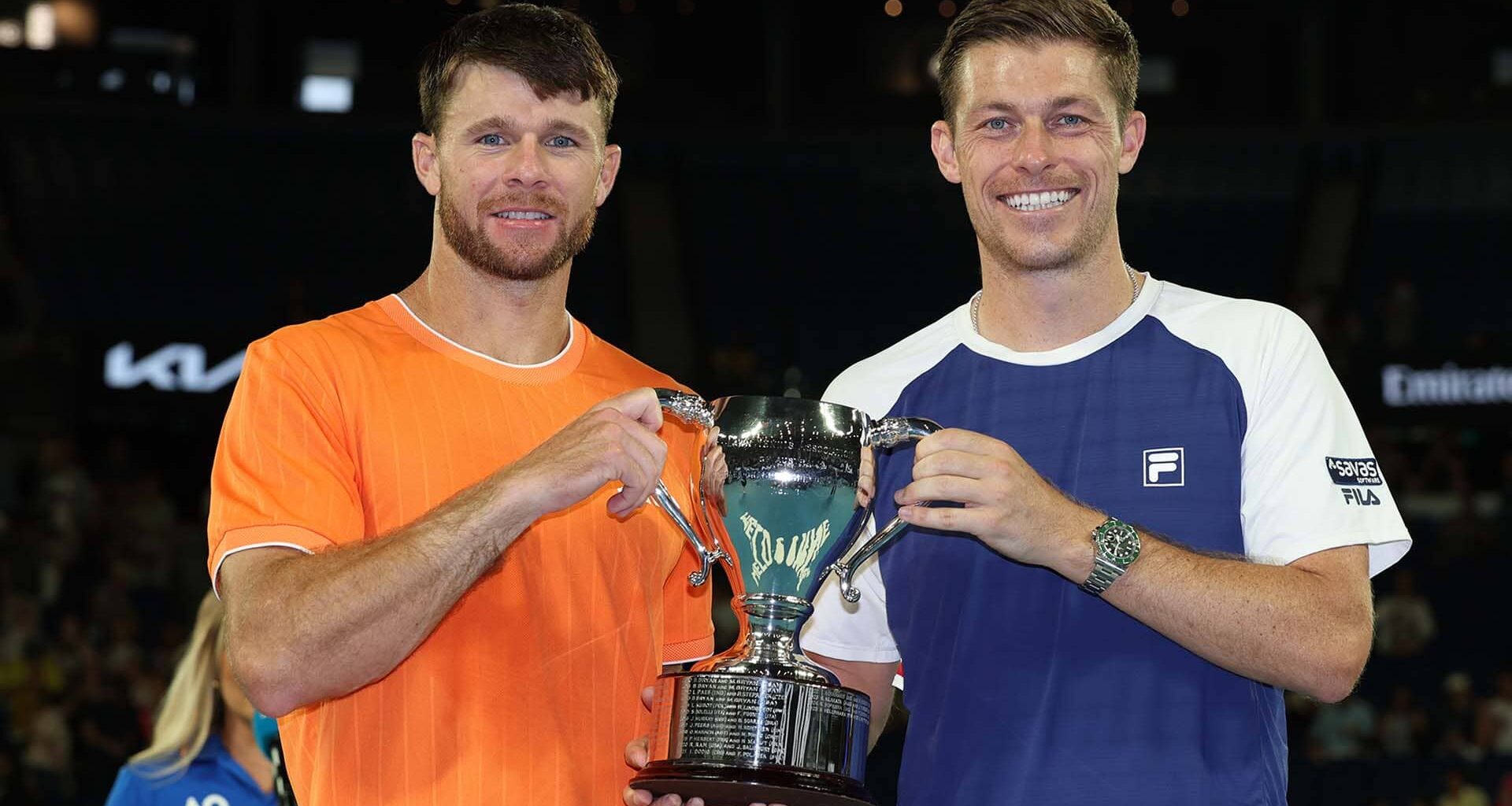 Christian Harrison and Neal Skupski win the 2026 Australian Open.