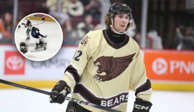 Henrik Rybinski doles out one of the biggest hits of the AHL season on Roman Ahcan