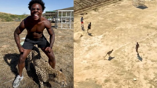 The American content creator was spotted taking part in a race against a wild cheetah in Africa.(@ishowspeed/Instagram)