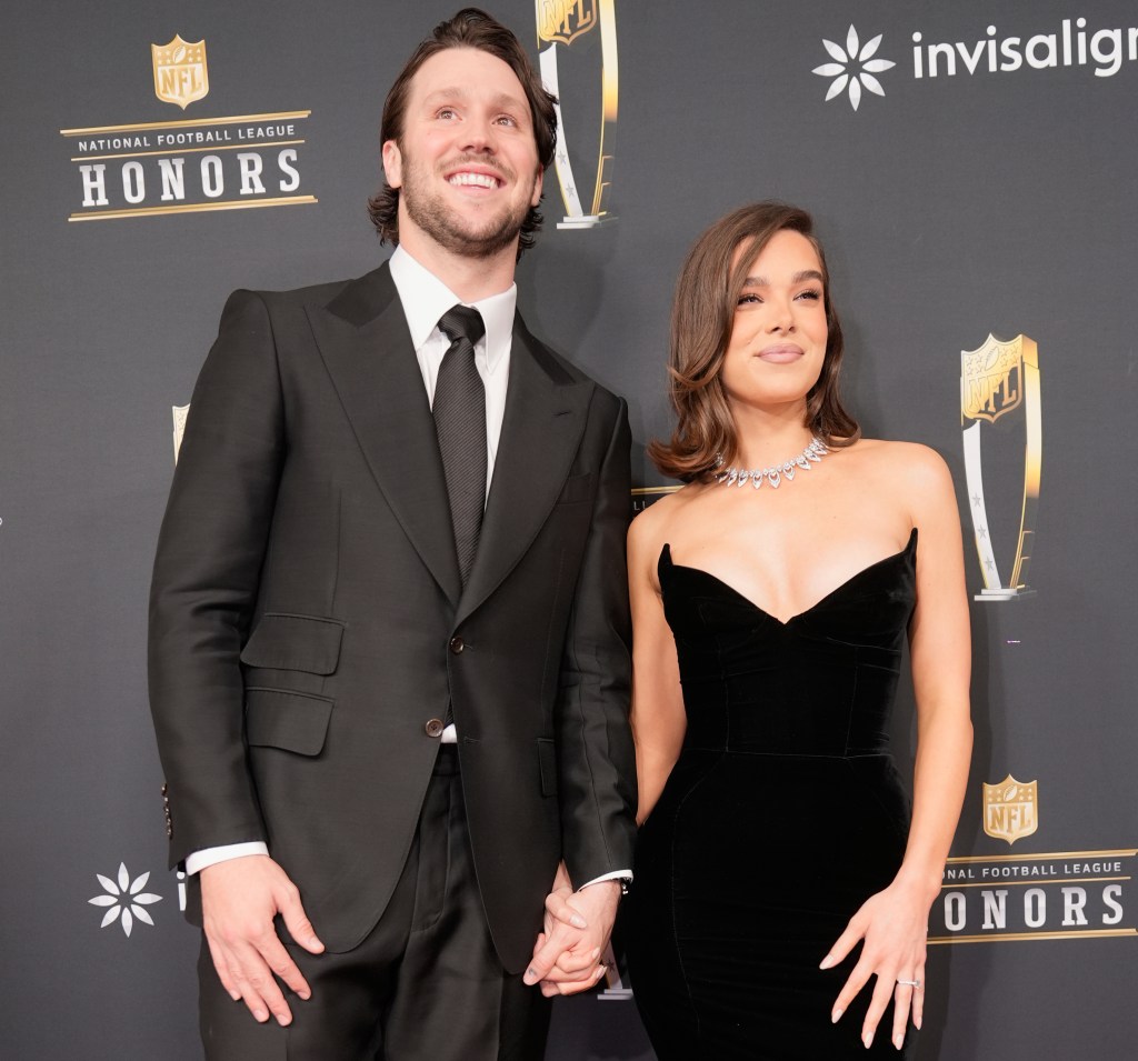 Josh Allen and Hailee Steinfeld at the NFL Honors award show ahead of the Super Bowl on February 6, 2025, in New Orleans. 